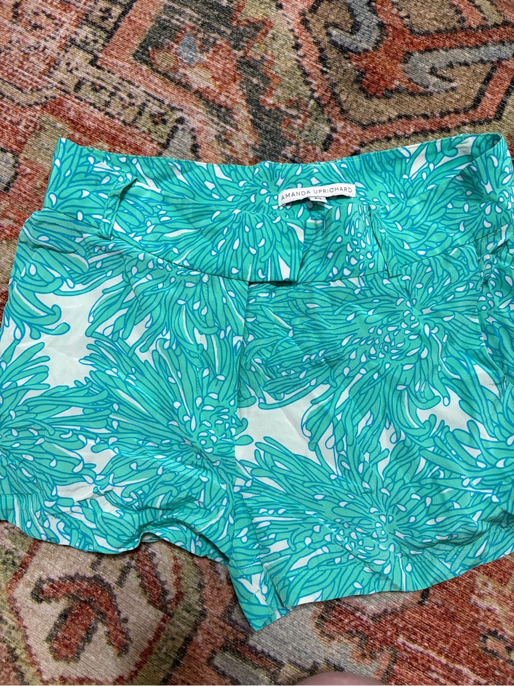 Amanda Uprichard Teal Green Floral Tailored Shorts M